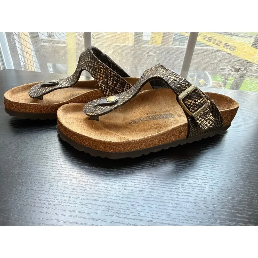 Birkenstock Gizeh Sandals Brown Metallic Snake Print Women’s Size 36 US 5 - Picture 2 of 7